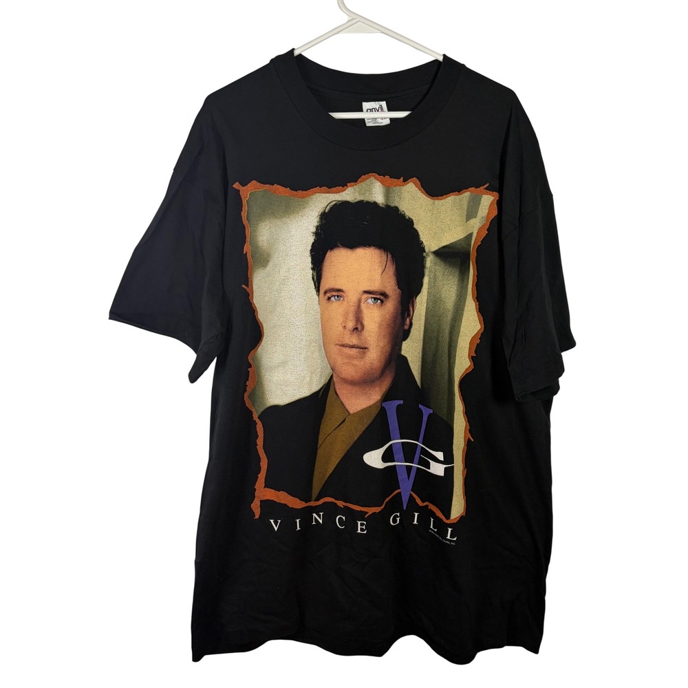 Vintage 1996 Vince Gill World Tour T-Shirt Black Anvil 2XL Made in USA Graphic